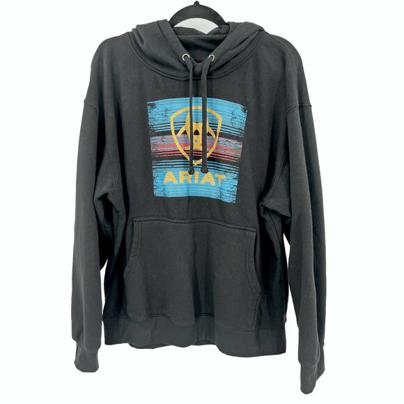 Ariat Sweatshirt Men's XXL Black Logo Graphic Front Hoodie Western Ranch Wear - Picture 1 of 8